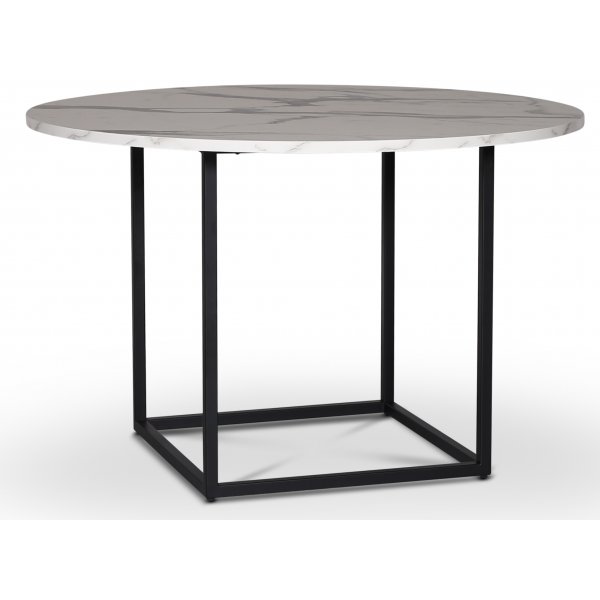 Sintorp eetgroep, ronde eettafel Ø115 cm incl. 4 Orust zwarte sledestoelen - Wit marmer (Laminaat) + 3.00 x Meubelpoten